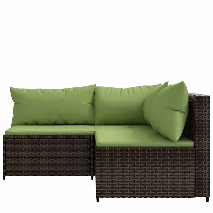 loungesæt til haven 3 dele med hynder polyrattan brun