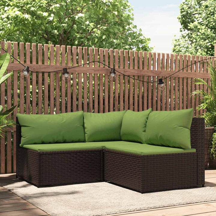 loungesæt til haven 3 dele med hynder polyrattan brun
