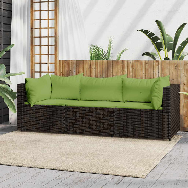 loungesæt til haven 3 dele med hynder polyrattan brun