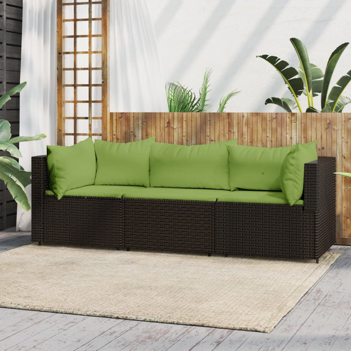 loungesæt til haven 3 dele med hynder polyrattan brun