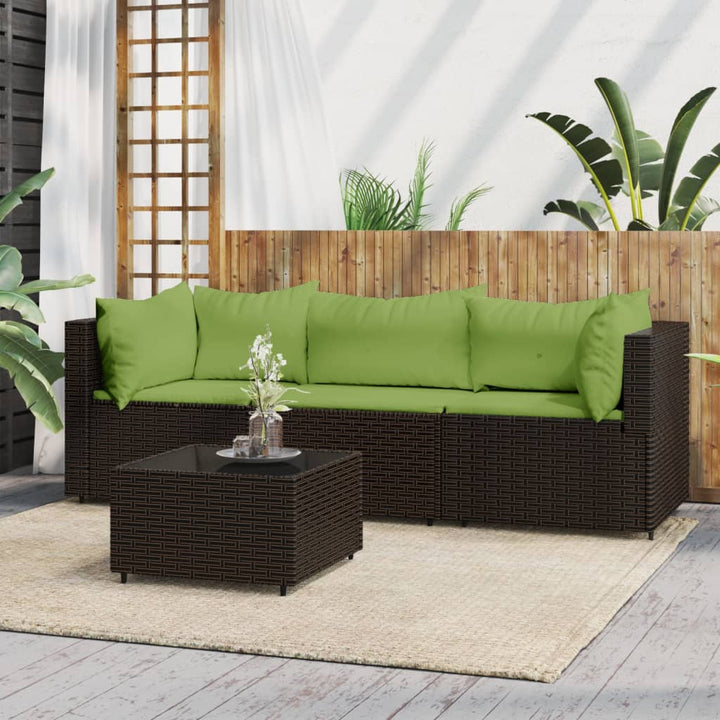 loungesæt til haven 4 dele med hynder polyrattan brun