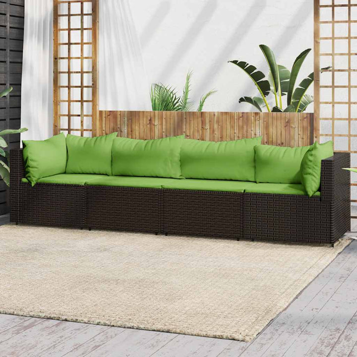 loungesæt til haven 4 dele med hynder polyrattan brun