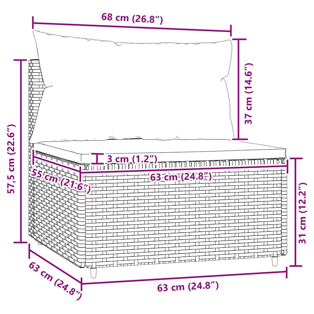 midtermodul til havesofa med hynde polyrattan brun
