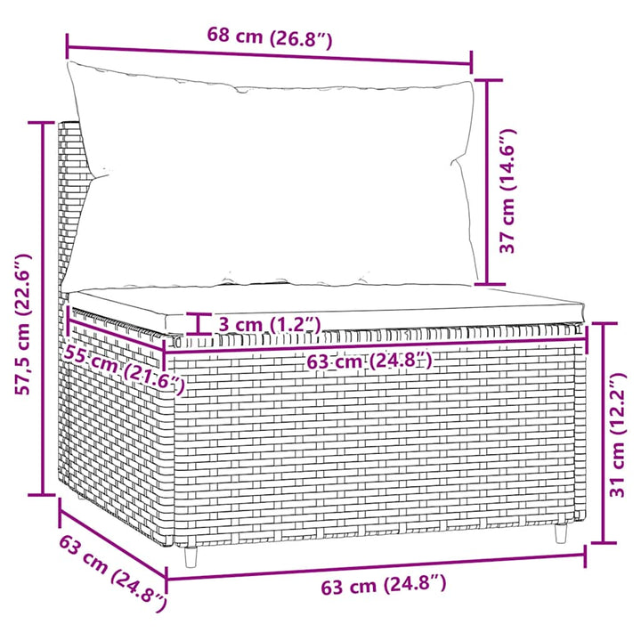 midtermodul til havesofa med hynde polyrattan brun