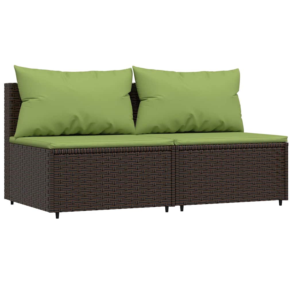 midtermoduler til havesofa 2 stk. med hynder polyrattan brun