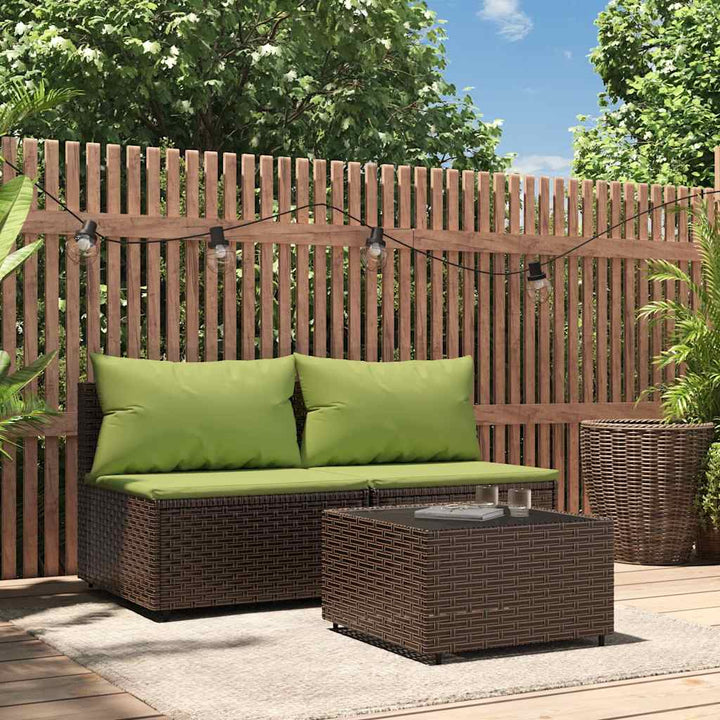 loungesæt til haven 3 dele med hynder polyrattan brun