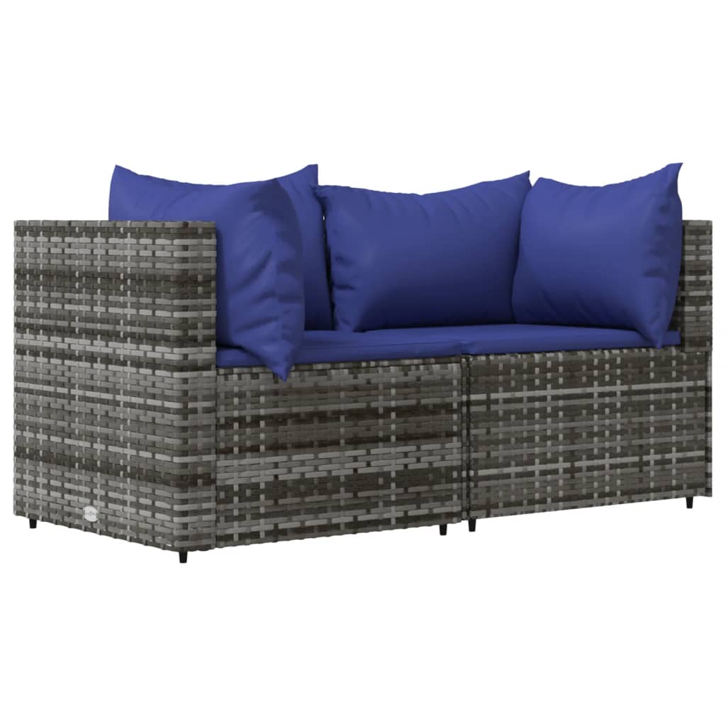 hjørnemoduler til havesofa 2 stk. med hynder polyrattan grå