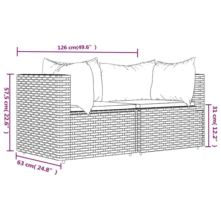 hjørnemoduler til havesofa 2 stk. med hynder polyrattan grå