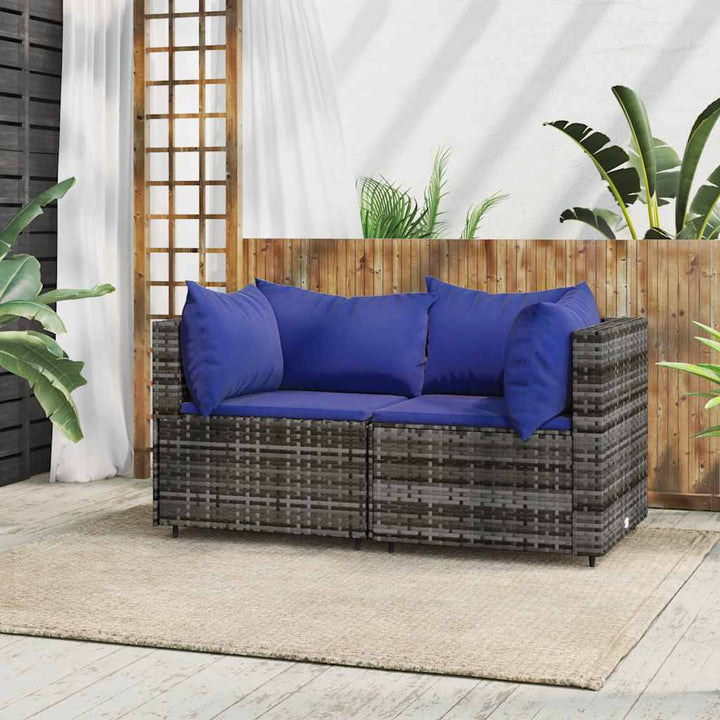 hjørnemoduler til havesofa 2 stk. med hynder polyrattan grå