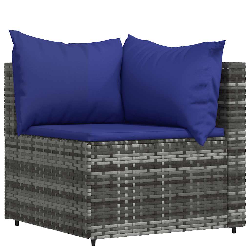 loungesæt til haven 3 dele med hynder polyrattan grå