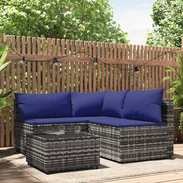 loungesæt til haven 4 dele med hynder polyrattan grå
