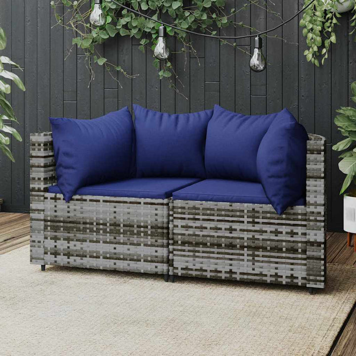 hjørnemoduler til havesofa 2 stk. med hynder polyrattan grå