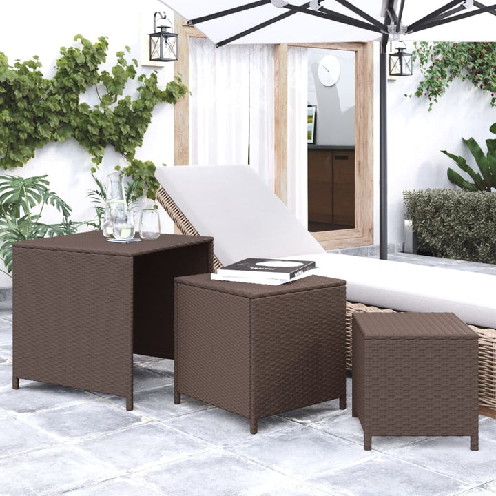 indskudsborde 3 stk. polyrattan brun