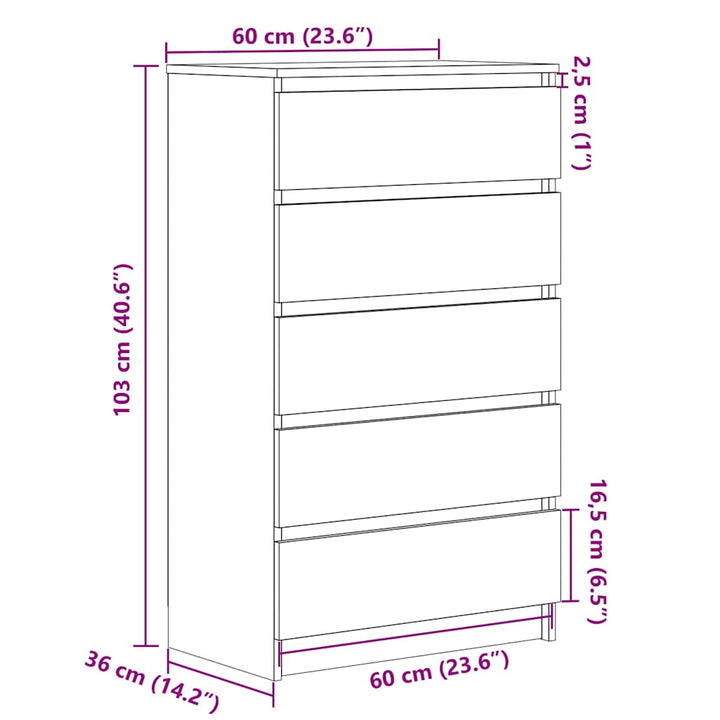 skuffeskab 60x36x103 cm konstrueret træ hvid