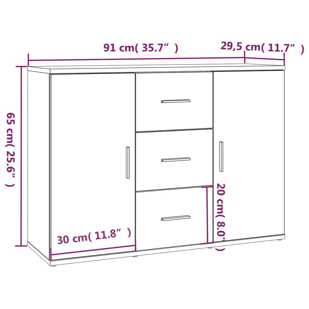 skænk 91x29,5x65 cm konstrueret træ hvid