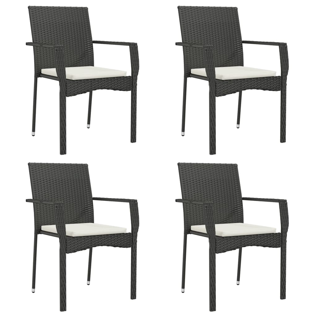 havestole med hynder 4 stk. polyrattan sort