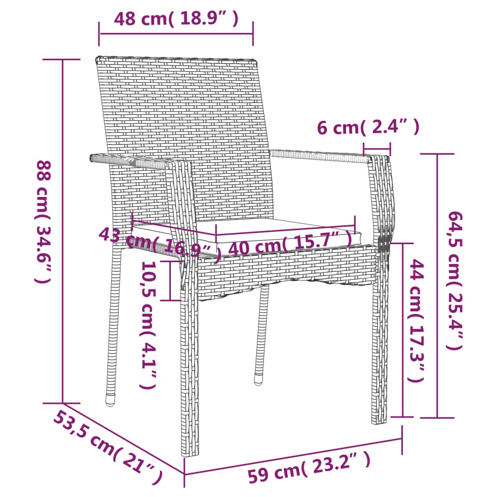 havestole med hynder 4 stk. polyrattan sort