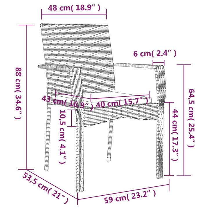 havestole med hynder 4 stk. polyrattan sort