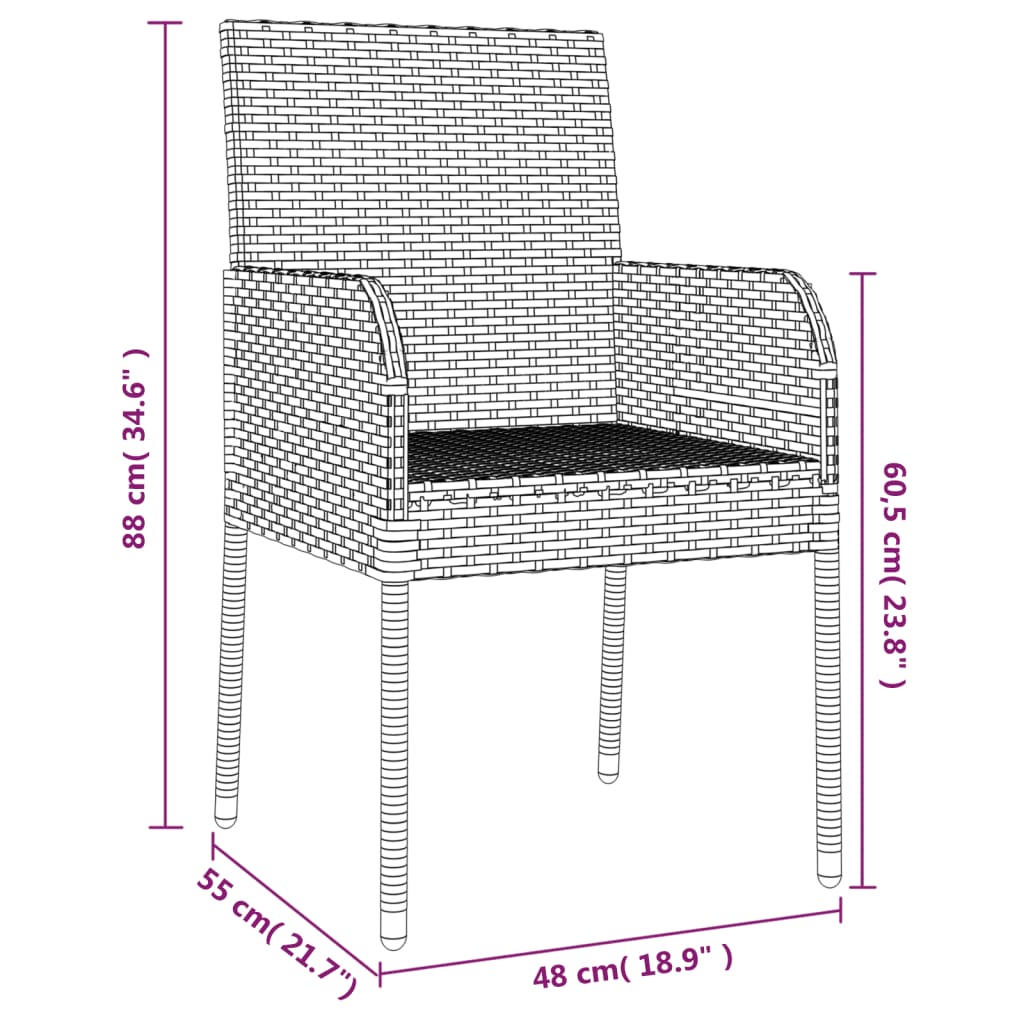havestole med hynder 4 stk. polyrattan sort