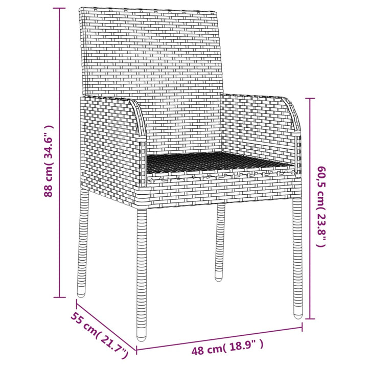 havestole med hynder 4 stk. polyrattan sort