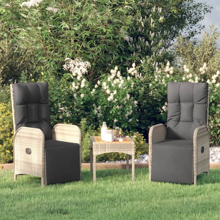 havestole med lænefunktion og hynder 2 stk. polyrattan grå