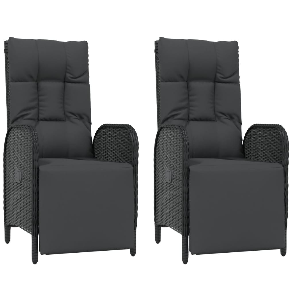 havestole med lænefunktion og hynder 2 stk. polyrattan sort