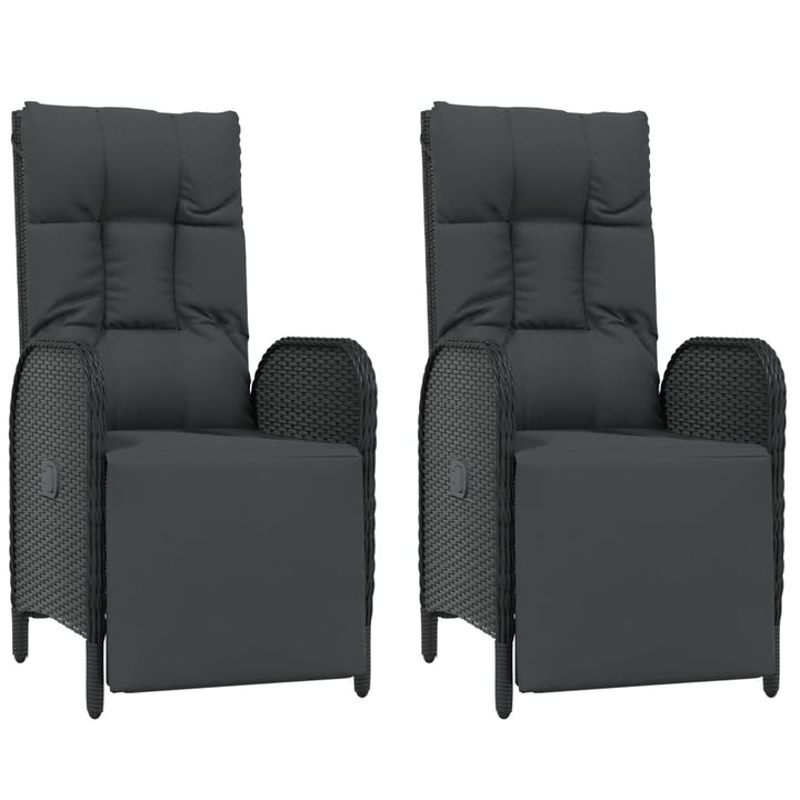havestole med lænefunktion og hynder 2 stk. polyrattan sort