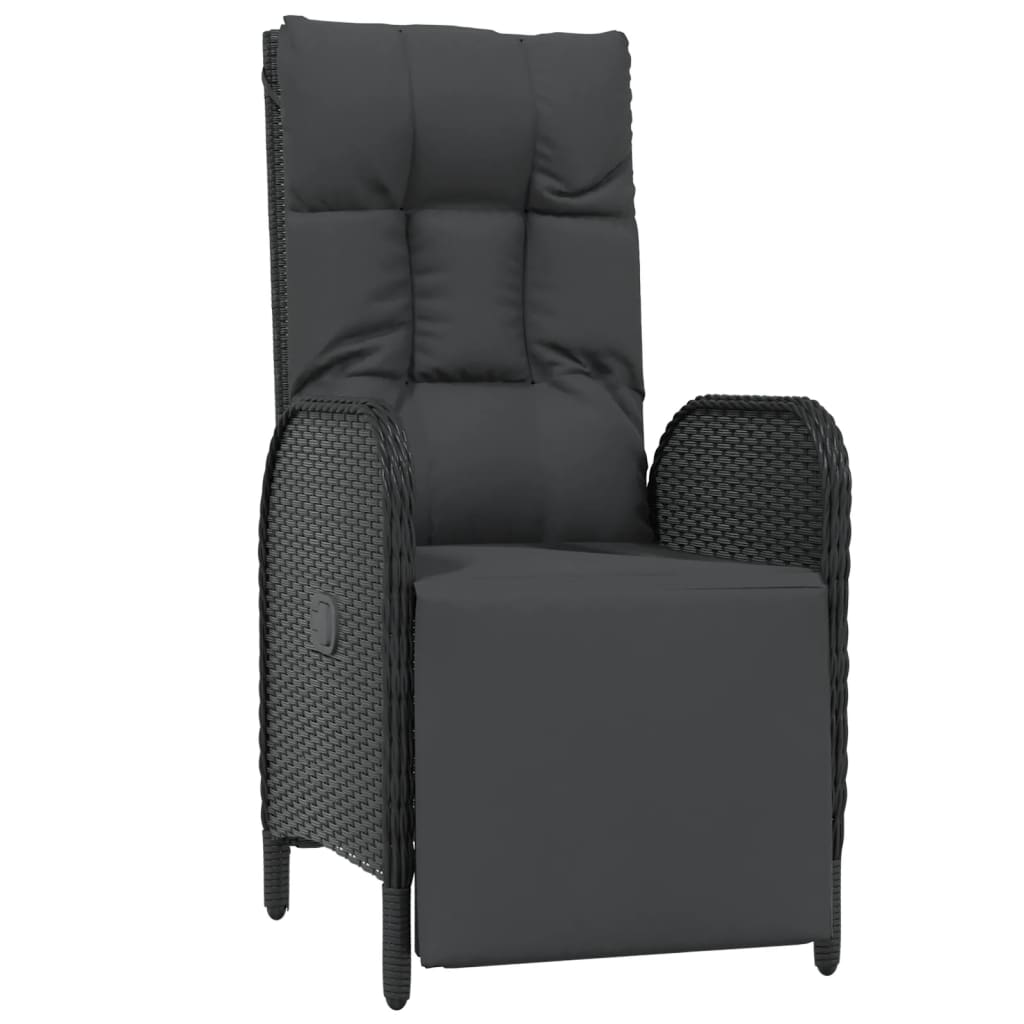 havestole med lænefunktion og hynder 2 stk. polyrattan sort