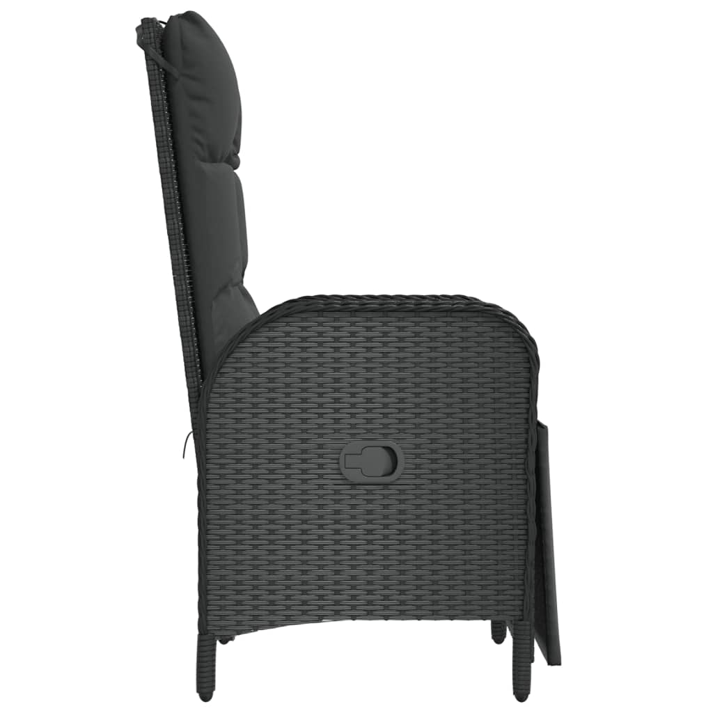 havestole med lænefunktion og hynder 2 stk. polyrattan sort