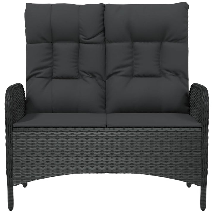 havebænk med lænefunktion og hynder 107 cm polyrattan sort