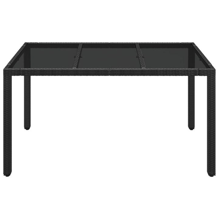 havebord med glastop 150x90x75 cm polyrattan sort