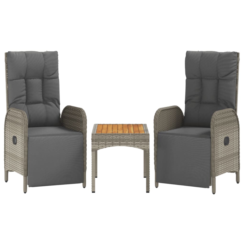 havestole med lænefunktion 2 stk. med bord polyrattan grå