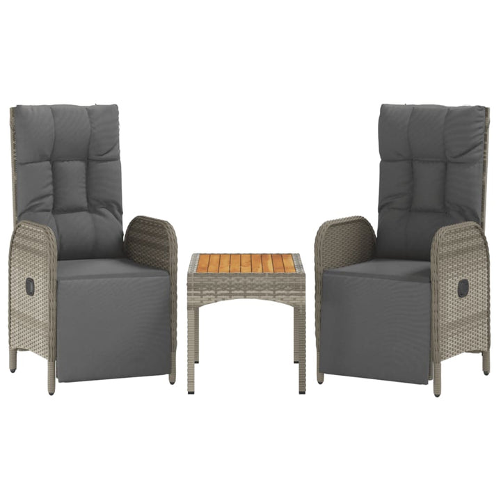 havestole med lænefunktion 2 stk. med bord polyrattan grå