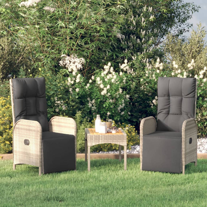 havestole med lænefunktion 2 stk. med bord polyrattan grå