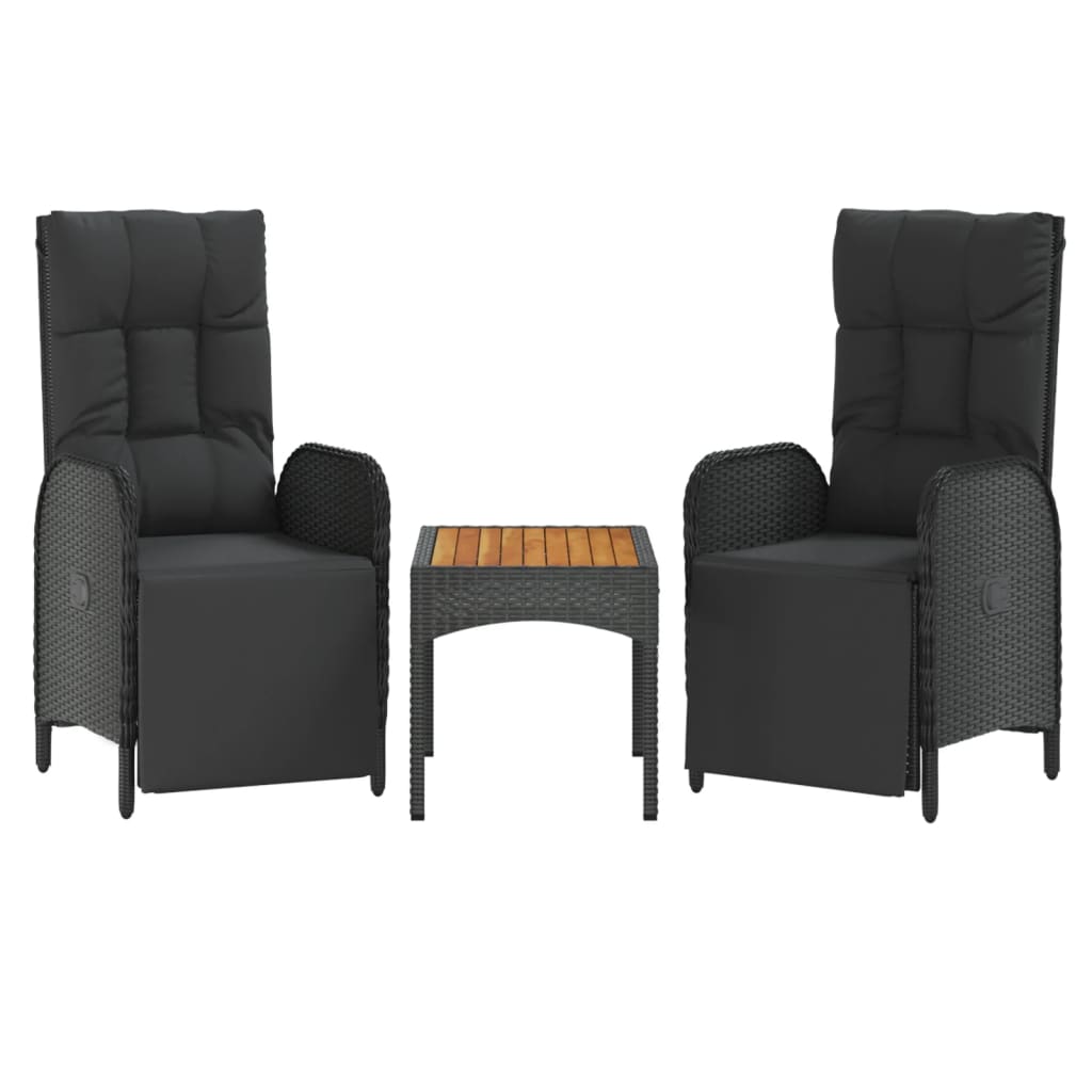 havestole med lænefunktion 2 stk. med bord polyrattan sort