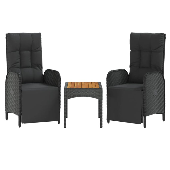 havestole med lænefunktion 2 stk. med bord polyrattan sort