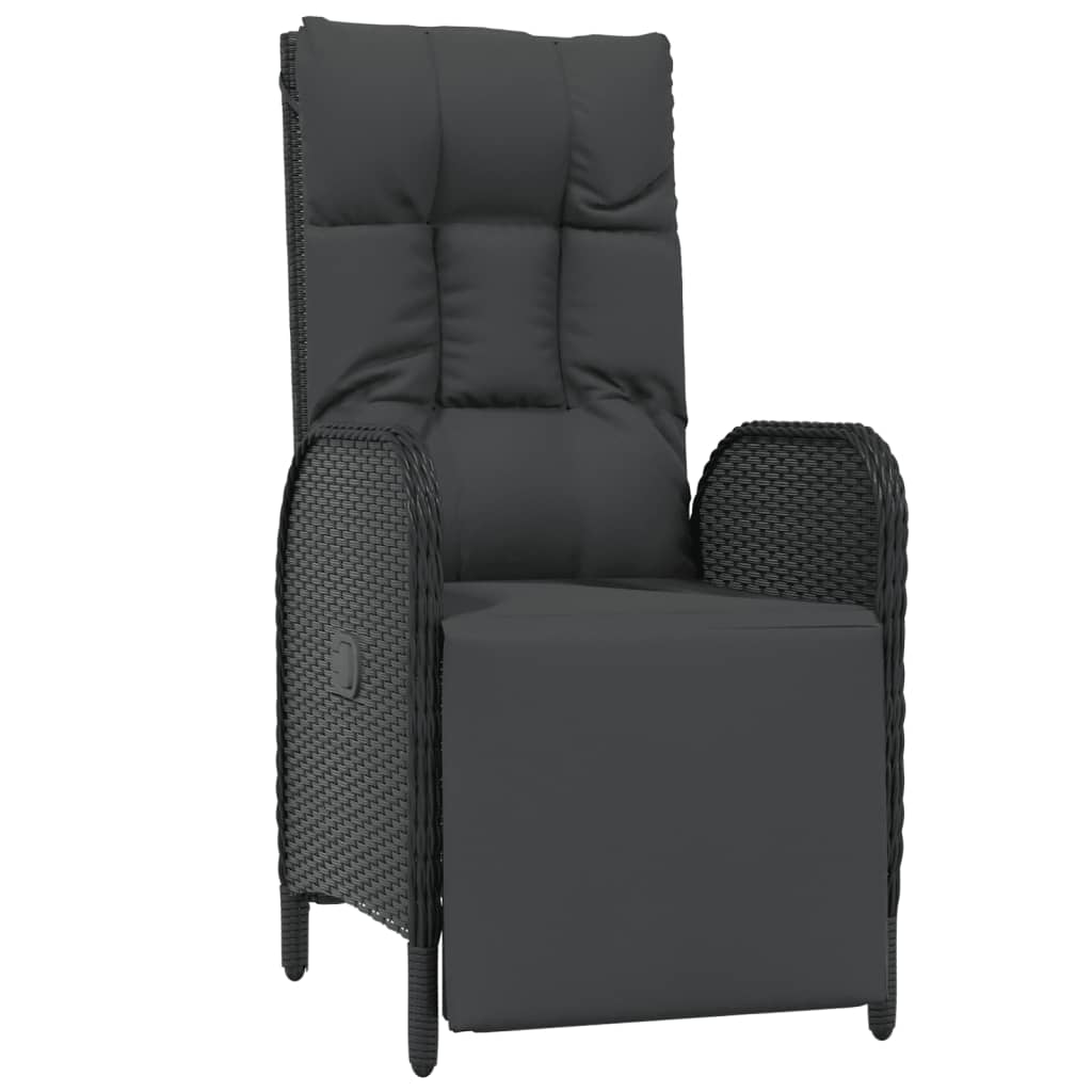 havestole med lænefunktion 2 stk. med bord polyrattan sort
