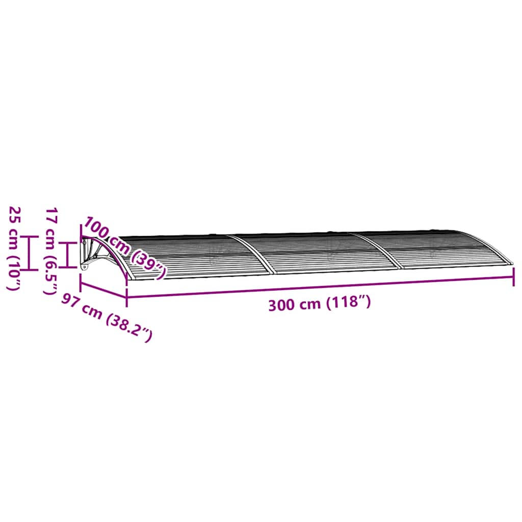 dørbaldakin 300x100 cm polycarbonat grå
