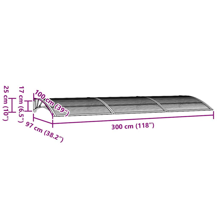 dørbaldakin 300x100 cm polycarbonat grå