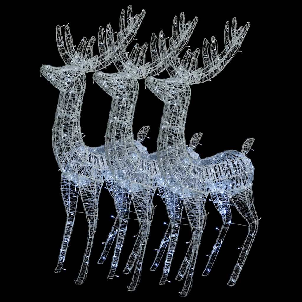 julerensdyr 3 stk. 180 cm 250 LED'er akryl koldt hvidt lys