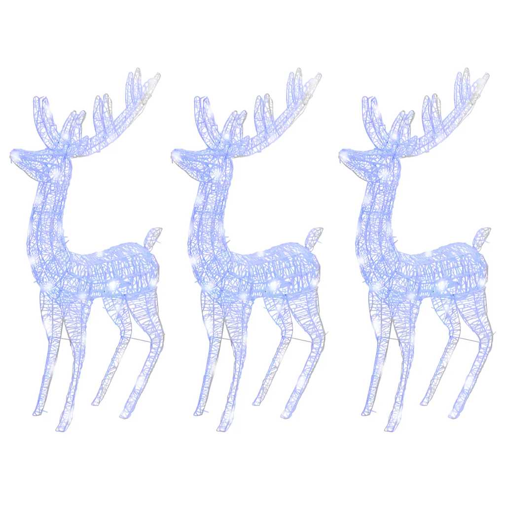 julerensdyr 3 stk. 180 cm 250 LED'er akryl blåt lys