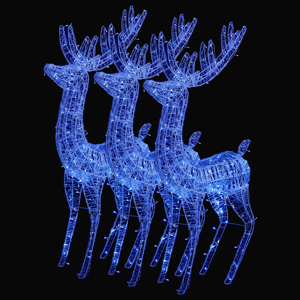 julerensdyr 3 stk. 180 cm 250 LED'er akryl blåt lys