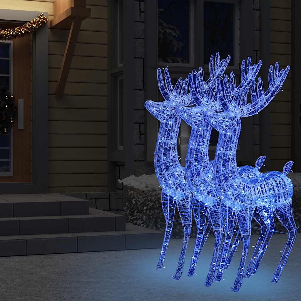 julerensdyr 3 stk. 180 cm 250 LED'er akryl blåt lys