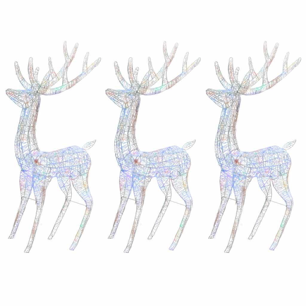 julerensdyr 3 stk. 180 cm 250 LED'er akryl flerfarvet lys