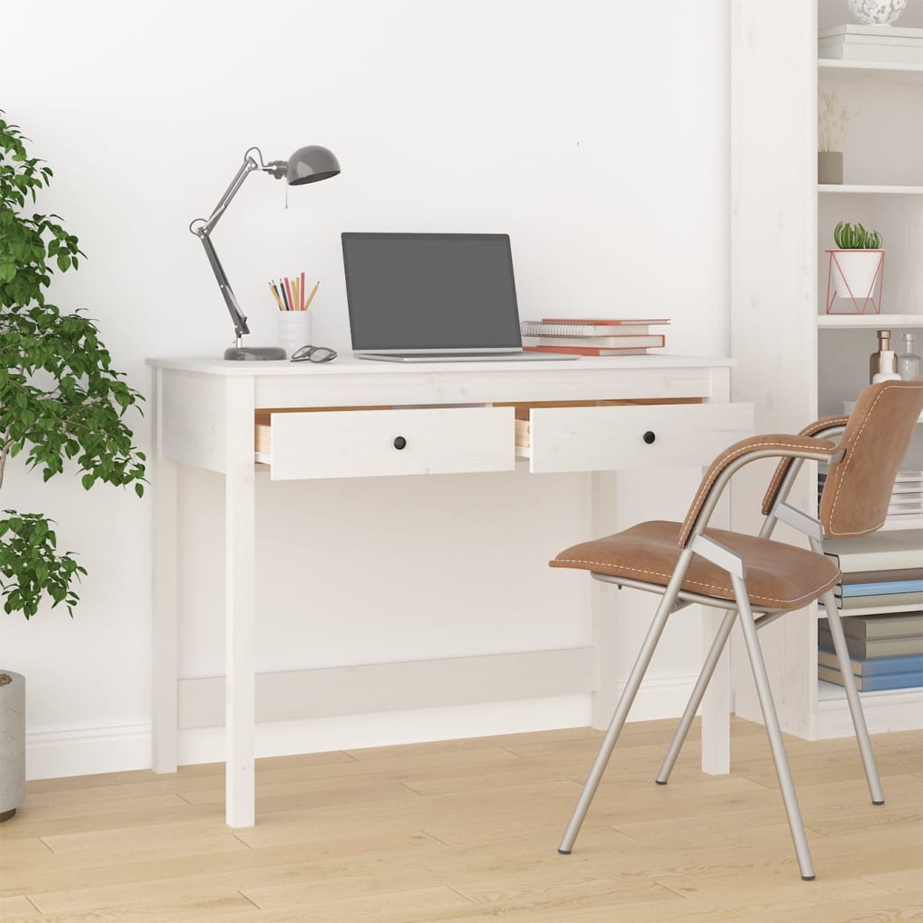 skrivebord med skuffer 100x50x78 cm massivt fyrretræ hvid