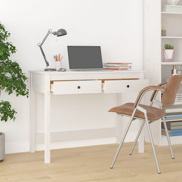 skrivebord med skuffer 100x50x78 cm massivt fyrretræ hvid
