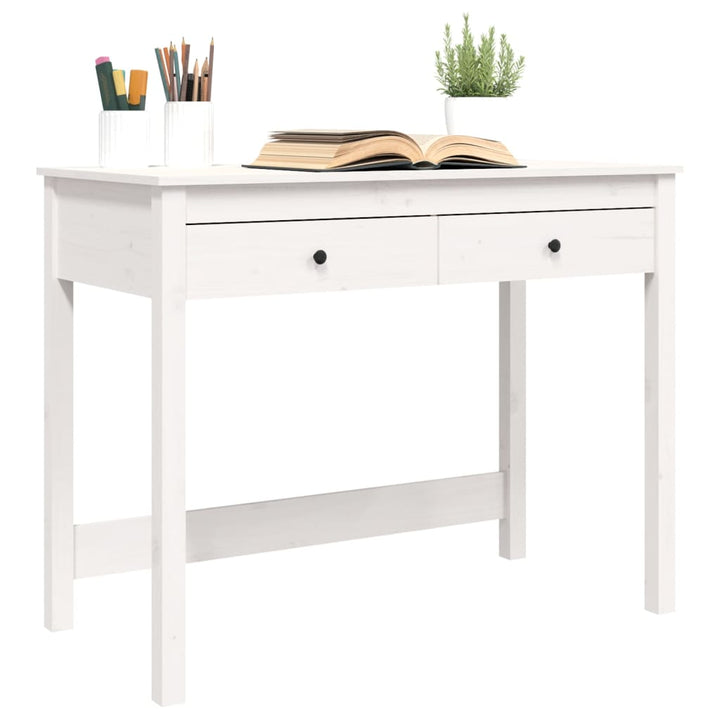 skrivebord med skuffer 100x50x78 cm massivt fyrretræ hvid