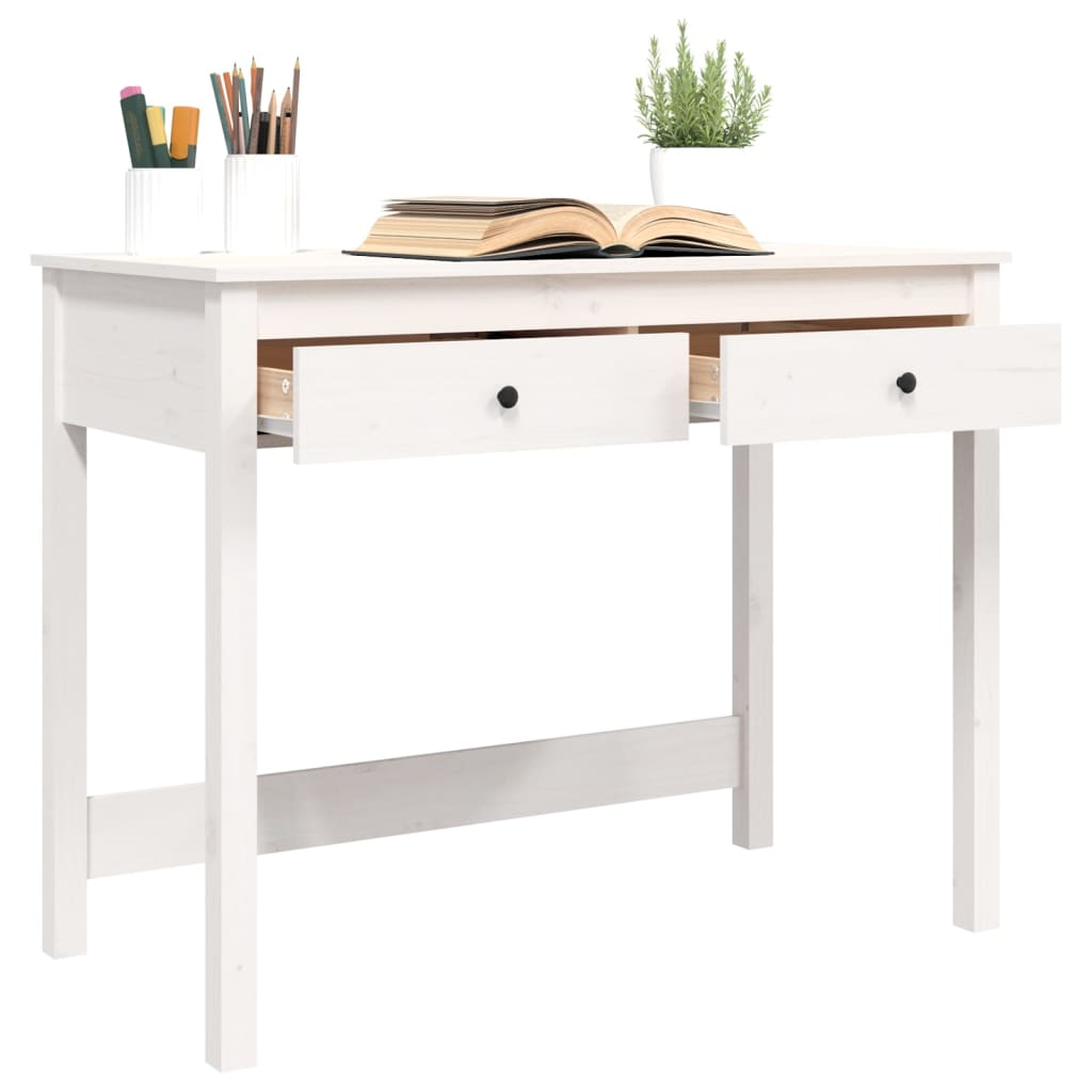 skrivebord med skuffer 100x50x78 cm massivt fyrretræ hvid