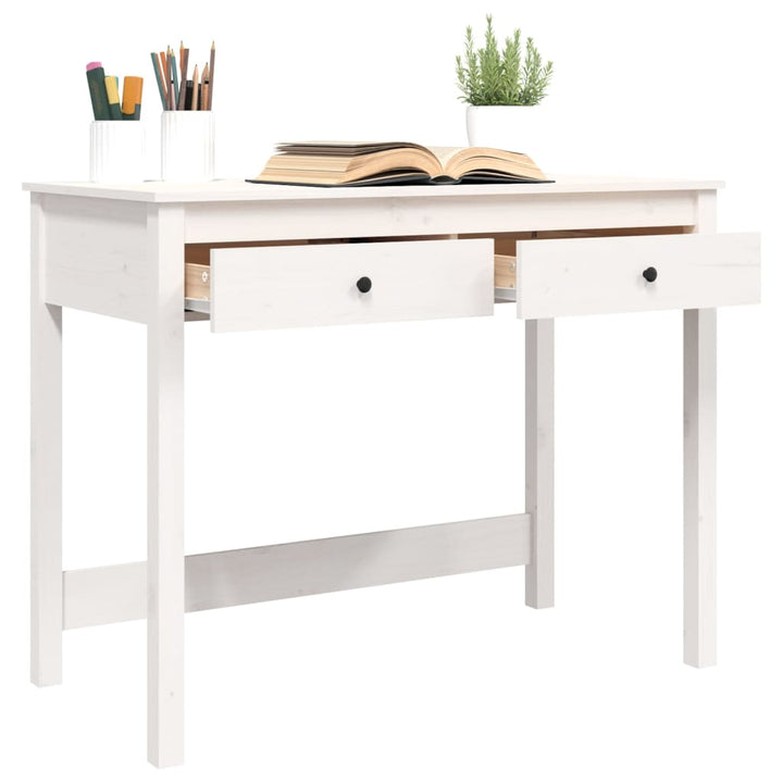 skrivebord med skuffer 100x50x78 cm massivt fyrretræ hvid