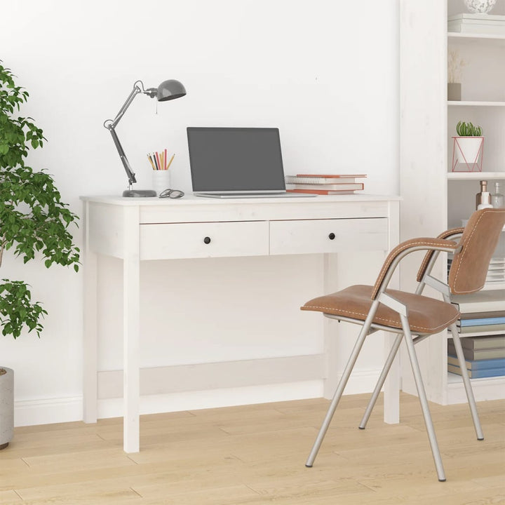 skrivebord med skuffer 100x50x78 cm massivt fyrretræ hvid